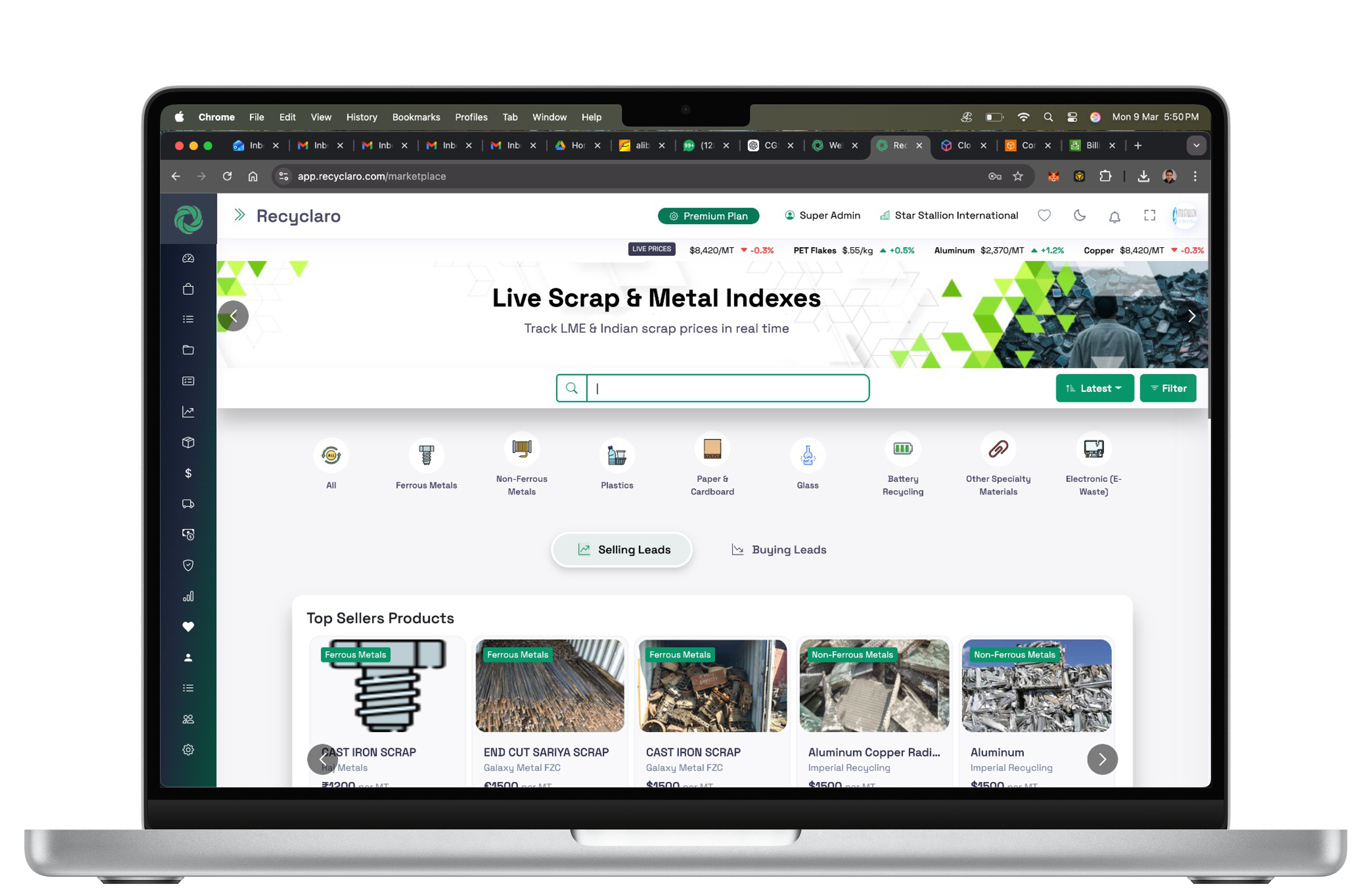 Recyclaro Marketplace on Desktop